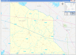 Van Zandt County, TX Wall Map Zip Code Basic Style 2024